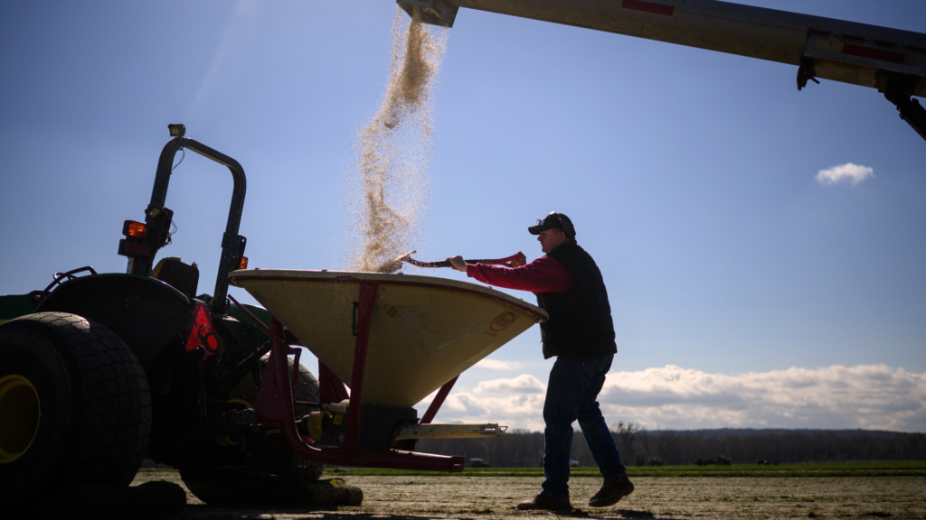 Bill Collins (above) prepares to spread fertilizer across his sod crop at Fairweather Growers. The farm has been in Collins' family for four generations spanning more than 100 years. The Farm in Rocky Hill, Ct., grows a variety of crops on 400 acres of farmland where Bill says about 1,500-2,000 gallons of fuel per week is required to run the farm's machinery. Because of price increases in fuel and fertilizer due to the war in Iran, Collins says they've already decided to cut production this year by 20% in order to try and maintain an already slim profit margin.