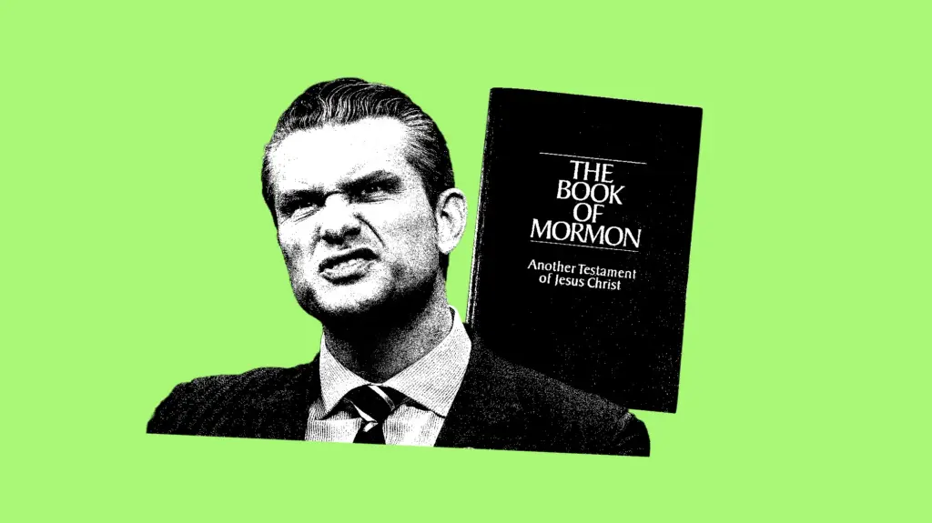 A high-contrast, black-and-white graphic illustration of a man with slicked-back hair, a scowling expression, and a clenched jaw, wearing a suit and tie. To the right and slightly behind him is a black book featuring the text: