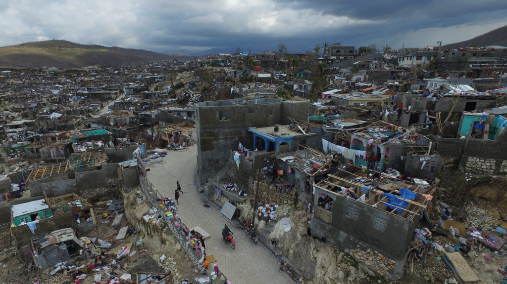 Homes destroyed by a hurricane.