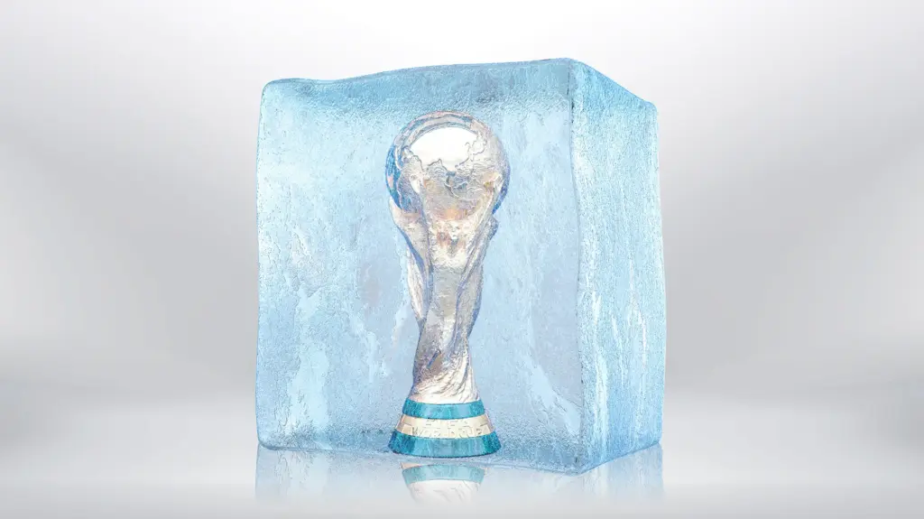 Photo illustration of a World Cup trophy frozen inside a block of ice