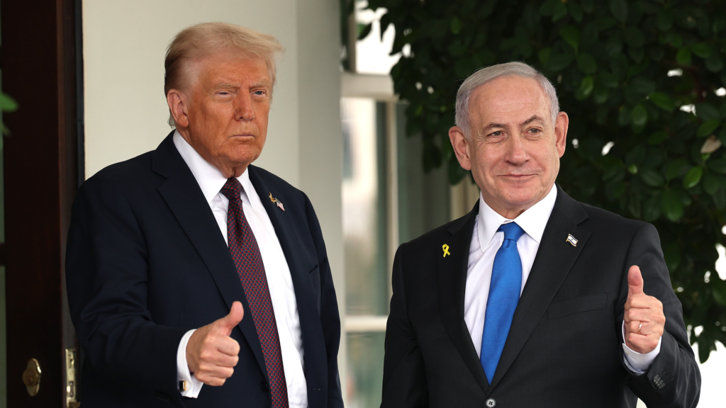 trump and netanyahu give a thumbs up to the camera