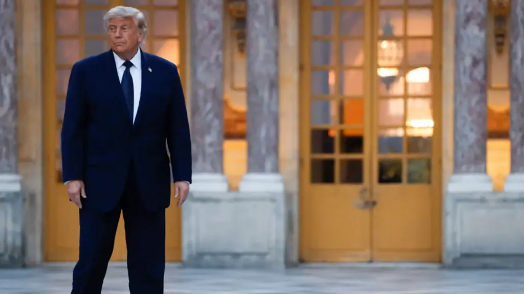 Donald Trump in a suit at Versailles
