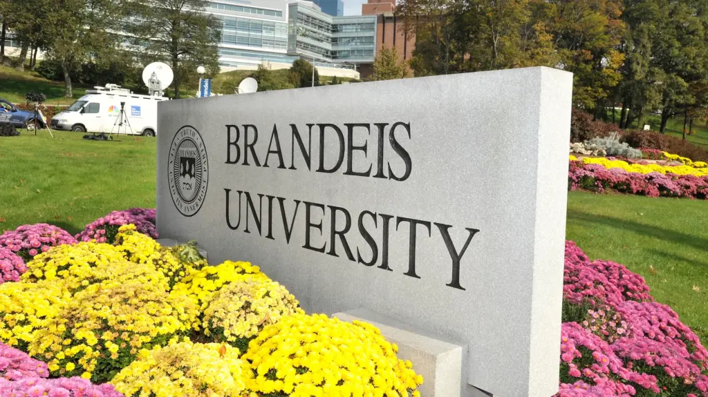 A plaque outside that says Brandeis University