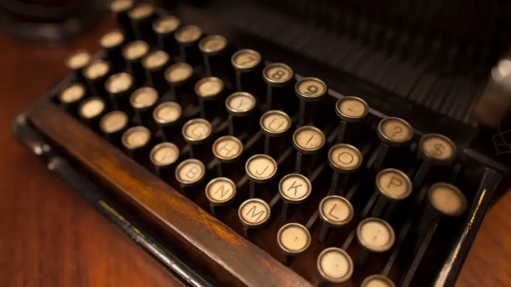 A close-in photograph of an antique typewriter
