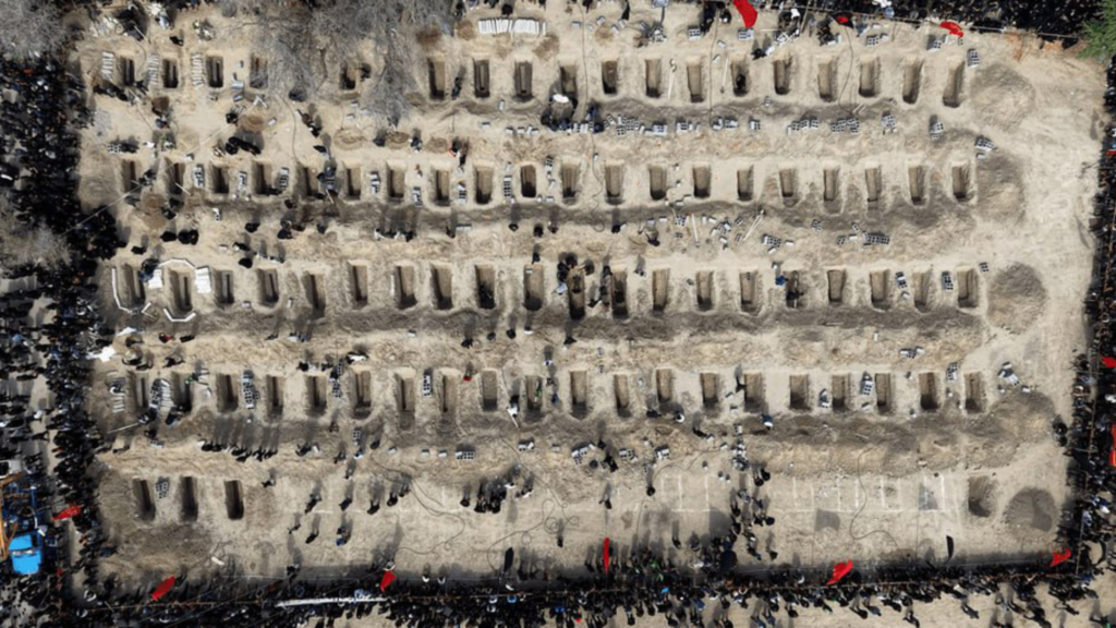 a mass grave seen from above