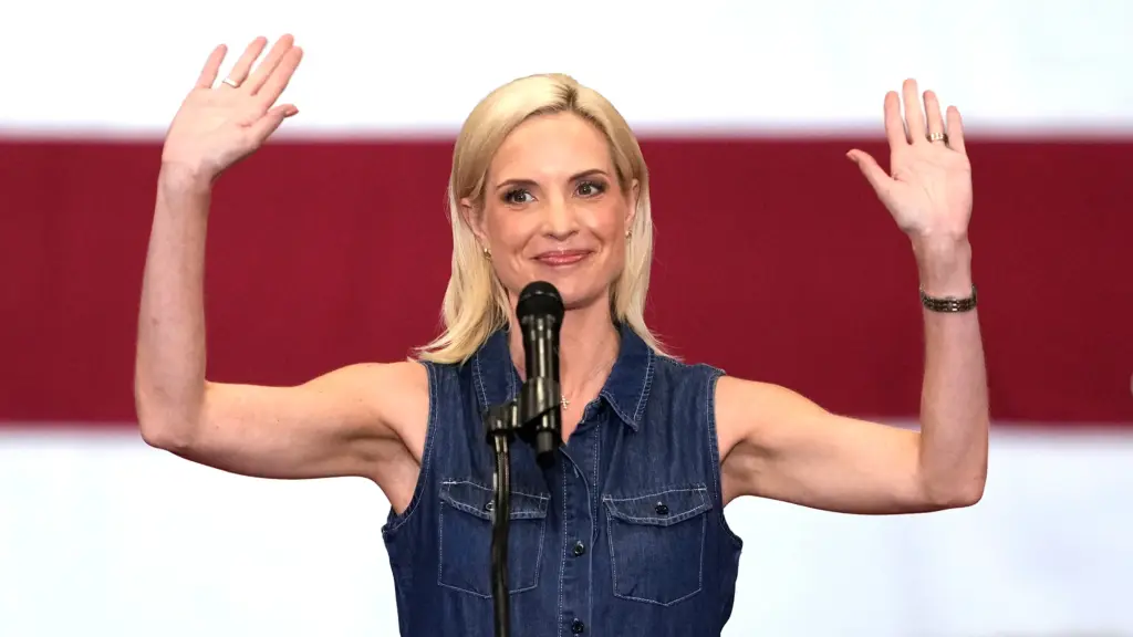 Iowa Republican U.S. Senate candidate, Rep. Ashley Hinson (R-IA) speaks during a BBQ fundraiser.