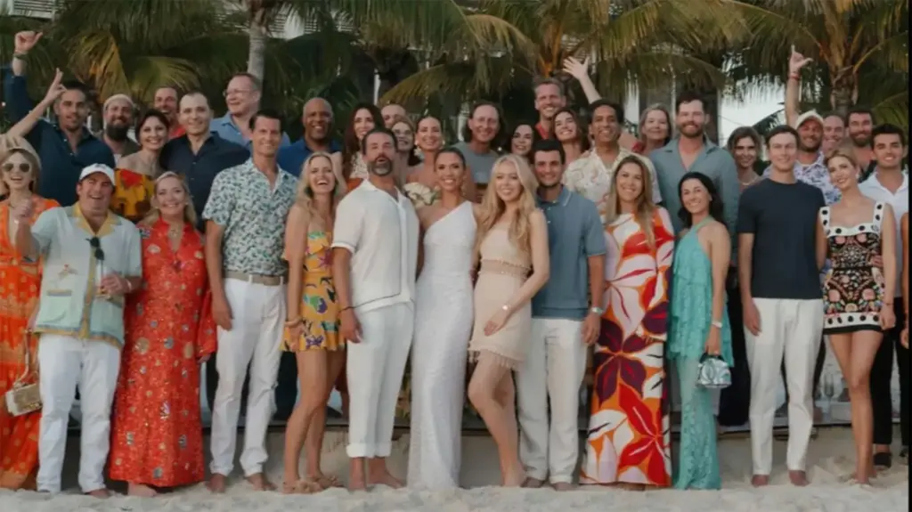 A group photo on the beach at Donald Trump Jr.'s wedding