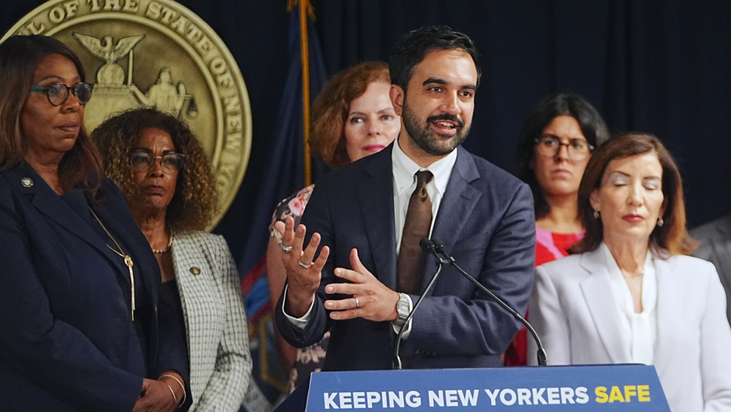 Zohran Mamdani makes an announcement.