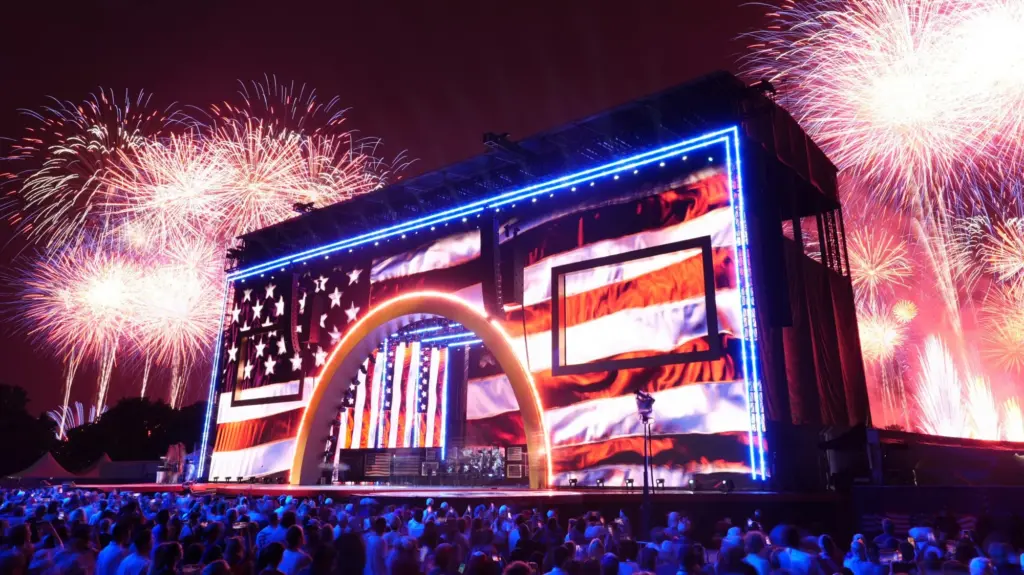 Fireworks exploding over the National Mall early on July 5, 2026.