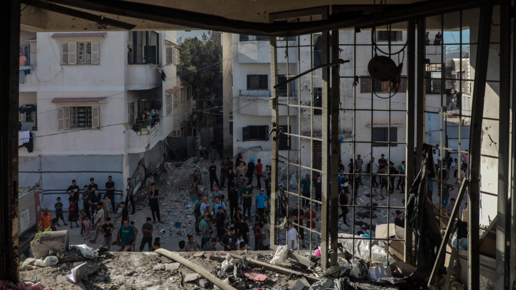 a bombed-out window