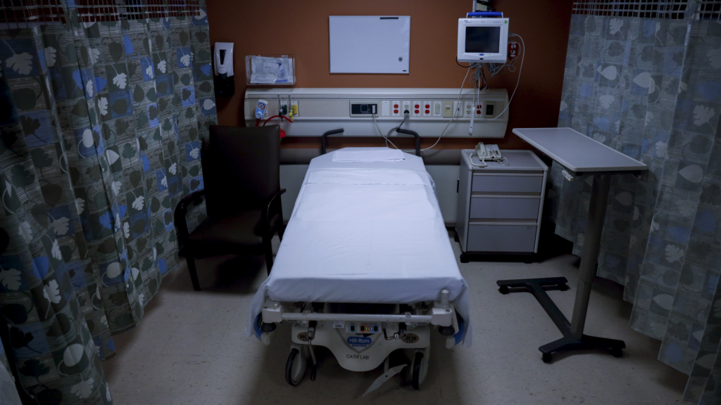 An empty hospital bed